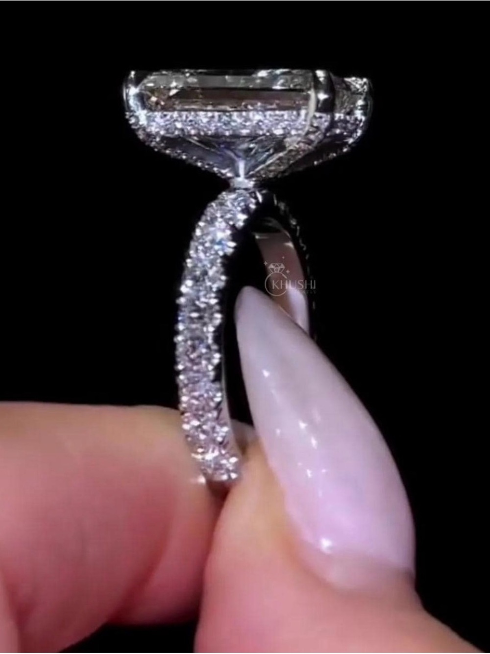 5 carat radiant cut, hidden halo Engagement Ring